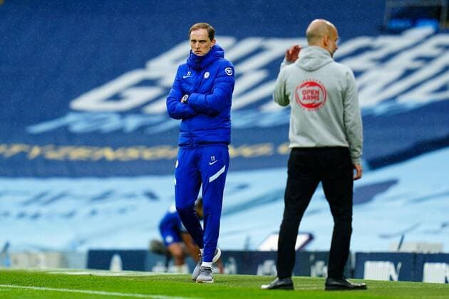 Mandatory Credit: Photo by Javier Garcia BPI Shutterstock (11893130by) Chelsea Manager Thomas Tuchel looks toward Manchester City Manager Pep Guardiola Manchester City v Chelsea, Premier League, Football, The Etihad Stadium, Manchester, UK - 08 May 2021 EDITORIAL USE ONLY No use with unauthorised audio, video, data, fixture lists, club league logos or live services. Online in-match use limited to 120 images, no video emulation. No use in betting, games or single club league player publications. Manchester City v Chelsea, Premier League, Football, The Etihad Stadium, Manchester, UK - 08 May 2021 EDITORIAL USE ONLY No use with unauthorised audio, video, data, fixture lists, club league logos or live services. Online in-match use limited to 120 images, no video emulation. No use in betting, games or single club league player publications.  Copyright: xJavierxGarcia BPI Shutterstockx 11893130by