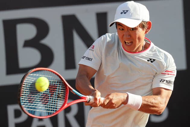 Internazionali BNL D Italia 2021 - Yoshihito Nishioka ROME, ITALY, MAY 08: Yoshihito Nishioka of Japan in action during a tennis match against Gregoire Barrere of France at Internazionali BNL D Italia in Rome, Italy on May 08, 2021. Rome Italy 6636_239793 Copyright: xGiampieroxSposito PentaxPressx