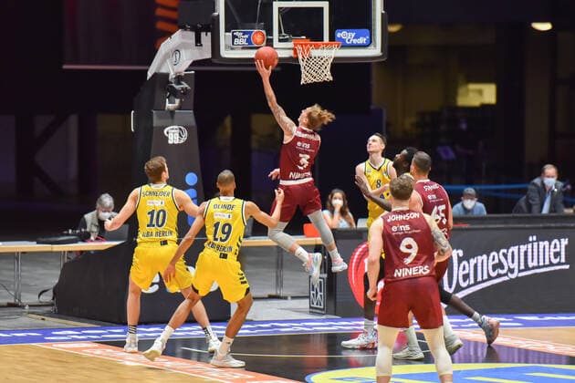 Chemnitz, Germany 09 May 2021 1 BBL 2020 2021 Niners Chemnitz vs Alba Berlin basket Malte Ziegenhagen Chemnitz Fair Chemnitz Saxony Copyright: xFotostandx xDostmannx