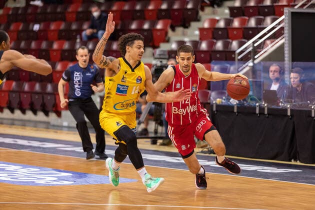Jonah Radebaugh MHP Riesen Ludwigsburg, 12 Diego Flaccadori Fc Bayern München, 12 MHP Riesen Ludwigsburg vs FC Bayern München, Basketball, Bundesliga, easy credit BBL, Spieltag 34, Spielzeit 2020 2021, 09 05 2021 Kirchheim Knights MLP Academics Heidelberg , Basketball, 2 Bundesliga, Barmer 2 Basketball, Playoffs, 3 Spieltag Gruppenphase , Spielzeit 2020 2021, 23 04 2021 Ludwigsburg Copyright: xNinaxSander xEibnerxPressefotoxIx EP_NSR