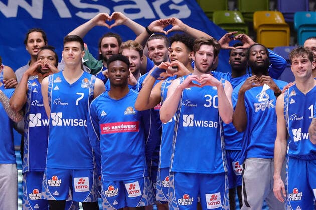 Fraport Skyliners Hamburg Towers, easyCredit BBL BIG LOVE The Fraport Skyliners would like to thank the fans for their support and loyalty Basketball game of the easyCredit BBL between the Fraport Skyliners and the Hamburg Towers on 9 May 2021 at the Fraport Arena in Frankfurt am Main , Frankfurt am Main Hesse Germany Fraport Arena