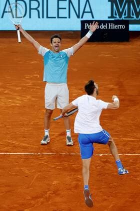 Marcel Granollers of Spain (L) and Horacio Zeballos (R) of Argentina celebrate after winning the men s double final against Mate Pavic and Nikola Mektic of Croatia at the Mutua Madrid Open tennis tou?rnament in Madrid, Spain, 09 May 2021. Mutua Madrid Open tennis tou?rnament !ACHTUNG: NUR REDAKTIONELLE NUTZUNG!  Copyright: xChemaxMoyax GRAF3329 20210509-637561772555859288
