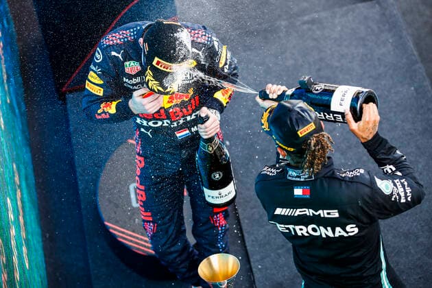 33 Max Verstappen NED, Red Bull Racing , 44 Lewis Hamilton GBR, Mercedes AMG Petronas F1 Team , F1 Grand Prix of Spain at Circuit de Barcelona Catalunya on May 9, 2021 in Barcelona, Spain Photo by HOCH ZWEI Barcelona Spain