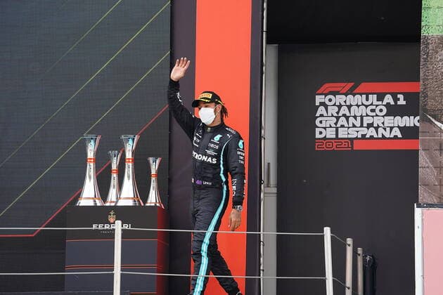 F1 Aramco Grand Prix of Spain 2021 09 05 2021, Circuit de Catalunya, Barcelona, F1 Aramco Grand Prix of Spain 2021 , in picture podium winner Lewis Hamilton GBR 44 , Mercedes AMG Petronas Formula One Team nordphotoxGmbHx xBratic nph00250
