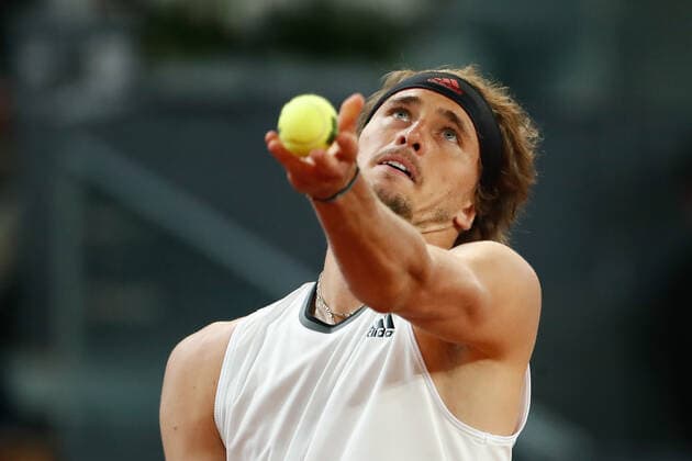 May 9, 2021, MADRID, MADRID, SPAIN: Alexander Zverev of Germany in action his Men s Singles match, Finals, against Matteo Berrettini of Italy on the ATP, Tennis Herren Masters 1000 - Mutua Madrid Open 2021 at La Caja Magica on May 9, 2021 in Madrid, Spain. MADRID SPAIN - ZUMAa181 20210509_zaa_a181_229 Copyright: xOscarxJ.xBarrosox