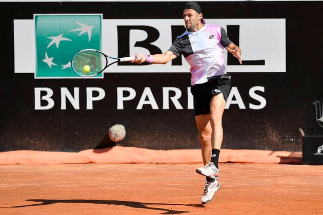 Photo Fabrizio Corradetti - LaPresse May 10, 2021 Roma (Italy) Tennis 1st round Stefano Travaglia (ITA) vs Benoit Paire (FRA) Internazionali BNL d Italia 2021 In the pic: Stefano Travaglia  Copyright: xFabrizioxCorradetti LaPressex