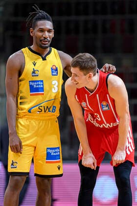 Ludwigsburg, Germany 09 May 2021 BBL 20 21 MHP Riesen Ludwigsburg vs FC Bayern Basketball v li Jaleen Smith Ludwigsburg , David Krämer Kraemer FC Bayern Ludwigsburg MHP Arena Baden Württemberg Germany