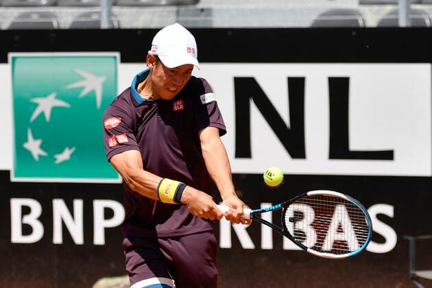 Photo Fabrizio Corradetti - LaPresse 10 05 2021 Roma (Italy) Tennis 1st round Kei Nishikori (JPN) vs Fabio Fognini (ITA) Internazionali BNL d Italia 2021 In the pic: Kei Nishikori  Copyright: xFabrizioxCorradetti LaPressex