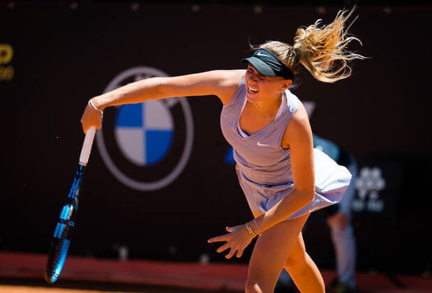 May 10, 2021, ROMA, ITALY: Amanda Anisimova of the United States in action during the first round of the 2021 Internazionali BNL d Italia WTA, Tennis Damen 1000 tournament ROMA ITALY - ZUMAa181 20210510_zaa_a181_077 Copyright: xRobxPrangex