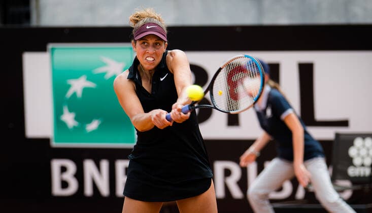 May 11, 2021, ROMA, ITALY: Madison Keys of the United States in action during her first-round match at the 2021 Internazionali BNL d Italia WTA, Tennis Damen 1000 tournament against Sloane Stephens of the United States ROMA ITALY - ZUMAa181 20210511_zaa_a181_023 Copyright: xRobxPrangex