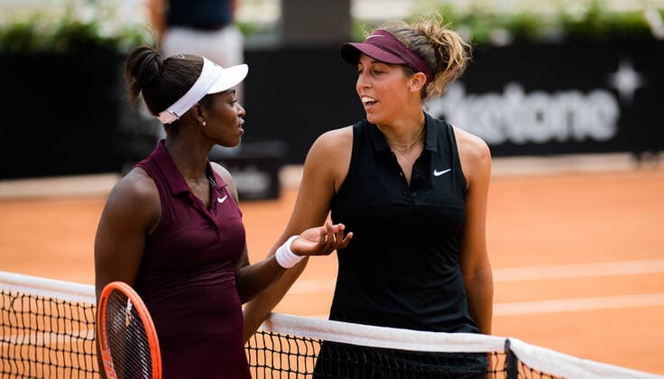 May 11, 2021, ROMA, ITALY: Sloane Stephens & Madison Keys of the United States after their first round match at the 2021 Internazionali BNL d Italia WTA, Tennis Damen 1000 tournament ROMA ITALY - ZUMAa181 20210511_zaa_a181_024 Copyright: xRobxPrangex