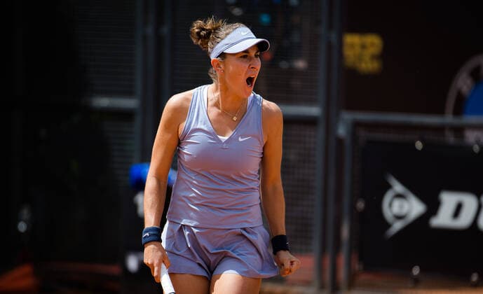 May 11, 2021, ROMA, ITALY: Belinda Bencic of Switzerland in action during the first round of the 2021 Internazionali BNL d Italia WTA, Tennis Damen 1000 tournament against Kristina Mladenovic of France ROMA ITALY - ZUMAa181 20210511_zaa_a181_051 Copyright: xRobxPrangex