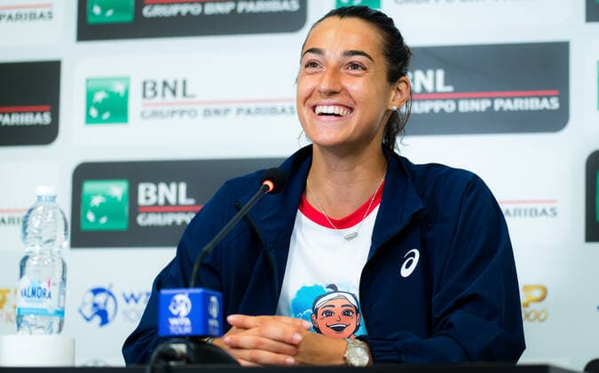 May 11, 2021, ROMA, ITALY: Caroline Garcia of France talks to the media after winning her first round match at the 2021 Internazionali BNL d Italia WTA, Tennis Damen 1000 tournament ROMA ITALY - ZUMAa181 20210511_zaa_a181_139 Copyright: xRobxPrangex