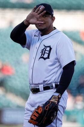 May 11, 2021, USA: Detroit Tigers first baseman Miguel Cabrera (24) waves at fans before the game against Kansas City Royals at Comerica Park in Detroit on Tuesday, May 11, 2021. USA - ZUMAm67_ 20210511_zaf_m67_015 Copyright: xJunfuxHanx