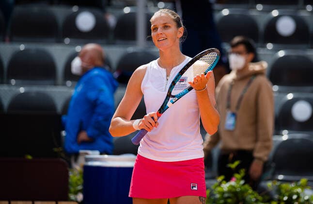 May 13, 2021, ROMA, ITALY: Karolina Pliskova of the Czech Republic in action during her third-round match at the 2021 Internazionali BNL d Italia WTA, Tennis Damen 1000 tournament against Vera Zvonareva of Russia ROMA ITALY - ZUMAa181 20210513_zaa_a181_104 Copyright: xRobxPrangex