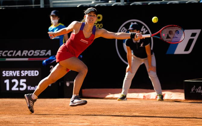 May 13, 2021, ROMA, ITALY: Angelique Kerber of Germany in action during her third-round match at the 2021 Internazionali BNL d Italia WTA, Tennis Damen 1000 tournament against Jelena Ostapenko of Latvia ROMA ITALY - ZUMAa181 20210513_zaa_a181_110 Copyright: xRobxPrangex