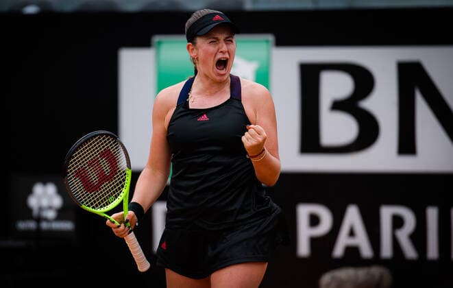 May 14, 2021, ROMA, ITALY: Jelena Ostapenko of Latvia in action during her quarter-final match at the 2021 Internazionali BNL d Italia WTA, Tennis Damen 1000 tournament against Karolina Pliskova of the Czech Republic ROMA ITALY - ZUMAa181 20210514_zaa_a181_046 Copyright: xRobxPrangex