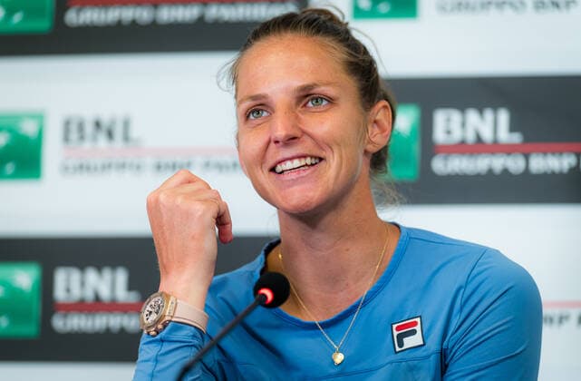 May 14, 2021, ROMA, ITALY: Karolina Pliskova of the Czech Republic talks to the media after winning her quarter-final at the 2021 Internazionali BNL d Italia WTA, Tennis Damen 1000 tournament ROMA ITALY - ZUMAa181 20210514_zaa_a181_085 Copyright: xRobxPrangex