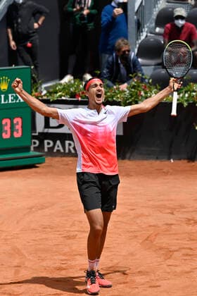 Photo Fabrizio Corradetti - LaPresse 15 05 2021 Roma (Italy) Tennis Quarter final Lorenzo Sonego (ITA) vs Andrey Rublev (RUS) Internazionali BNL d Italia 2021 In the pic: Lorenzo Songego celebrate safter reach semifinal  Copyright: xFabrizioxCorradetti LaPressex