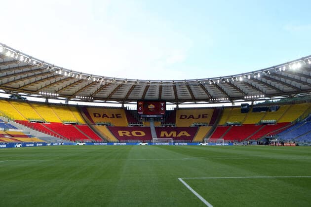 ROME, Italy - 15.05.2021: Coreography in As Roma fans tribune for the Italian Serie A championship 2021 soccer derby match between AS ROMA VS SS LAZIO at Olympic stadium in Rome.  Copyright: xMarcoxIacobuccix xIPAx xMarcoxIacobuccix 0