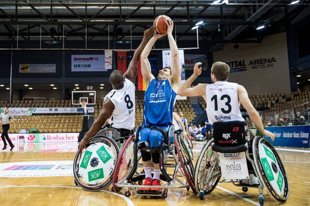 RBBL1 Playoffs 2021 Game 2 RSV Lahn Dill RSB Thuringia Bulls 15 05 2021 Brian Bell RSV Lahn Dill, 8 , Aliaksandr Halouski RSB Thuringia Bulls, 14 , Thomas Boehme RSV Lahn Dill, 13 RBBL1 Playoffs 2021 Game 2 RSV Lahn Dill RSB Thuringia Bulls 15 05 2021 Rittal Arena, Wetzlar Hesse Copyright: xBEAUTIFULxSPORTS Wunderlx