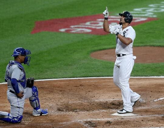 May 15, 2021: White Sox batter Jose Abreu points skyward after hitting a solo home run in the fourth inning against the Royals on May 15, 2021, at Guaranteed Rate Field in Chicago. - ZUMAm67_ 0118059849st Copyright: xChrisxSwedax
