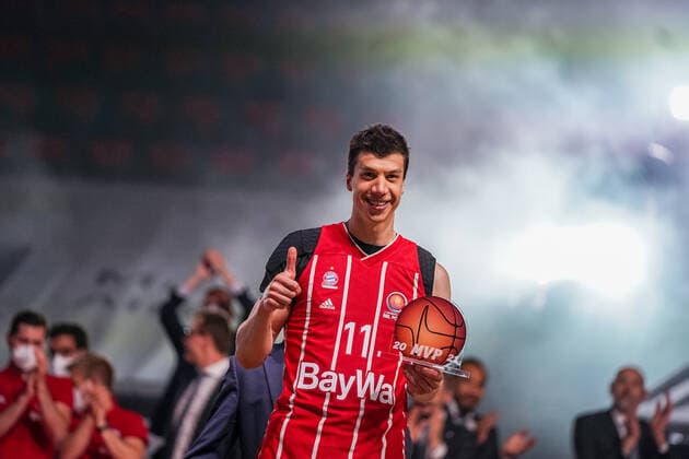 Basketball Munich 16 05 2021 Season 2020 2021 MagentaSport BBL Pokal TOP FOUR FINALE FC Bayern Munich ALBA Berlin Basketball Munich 16 05 2021 Season 2020 2021 MagentaSport BBL Pokal TOP FOUR FINALE FC Bayern Munich ALBA Berlin Munich wins the MagentaSport BBL Pokal Jubel Munich MVP Vladimir Lucic Munich, No 11 editorial use only commercial use only by arrangement with the photographer Munich Germany
