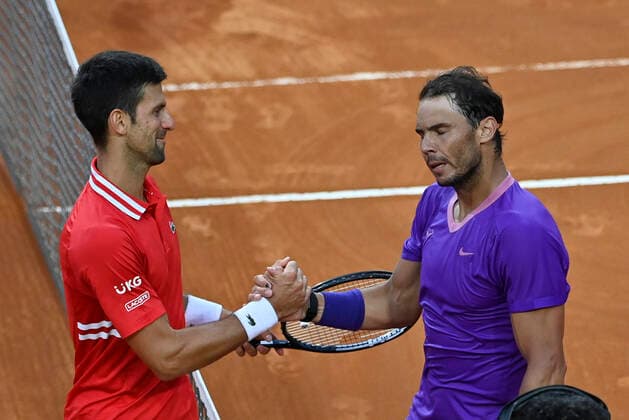 Photo Fabrizio Corradetti - LaPresse 16 05 2021 Roma (Italy) Tennis Final Novak Djokovic (SRB) vs Rafael Nadal (ESP) Internazionali BNL d Italia 2021 In the pic: Novak Djokovic, Rafael Nadal  Copyright: xFabrizioxCorradetti LaPressex