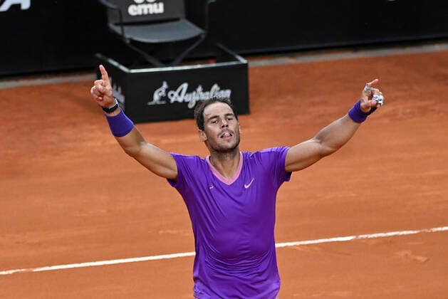 Photo Fabrizio Corradetti - LaPresse 16 05 2021 Roma (Italy) Tennis Final Novak Djokovic (SRB) vs Rafael Nadal (ESP) Internazionali BNL d Italia 2021 In the pic: Rafael Nadal wins the Internazionali BNL d Italia 2021  Copyright: xFabrizioxCorradetti LaPressex