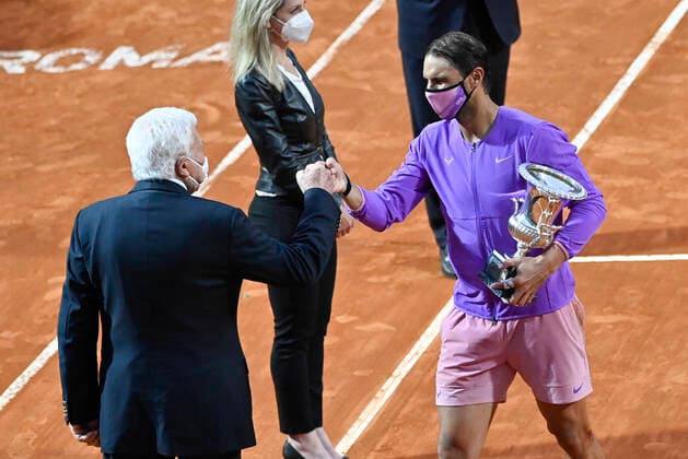 Photo Fabrizio Corradetti - LaPresse 16 05 2021 Roma (Italy) Tennis Final Novak Djokovic (SRB) vs Rafael Nadal (ESP) Internazionali BNL d Italia 2021 In the pic: Rafael Nadal wins the Internazionali BNL d Italia 2021  Copyright: xFabrizioxCorradetti LaPressex