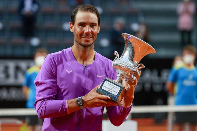 Internazionali BNL D Italia 2021 - Rafael Nadal VS Novak Djokovic ROME, ITALY, MAY 16: Rafael Nadal of Spain celebrates after winning the Final match against Novak Djokovic of Serbia at the Internazionali BNL D Italia 2021 in Rome, Italy on May 16, 2021. Rome Foro Italico Italy 6670_240465 Copyright: xGiampieroxSposito PentaxPressx