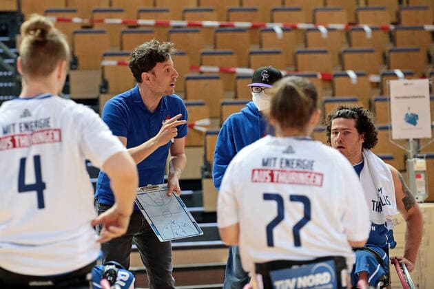 15 05 2021, xovx, Wheelchair Basketball Bundesliga, Playoffs Final German Championship Game 2, RSV Lahn Dill RSB Thuringia Bulls coach Michael Engel RSB Thuringa Bulls Wetzlar Rittal Arena Hesse Germany EN
