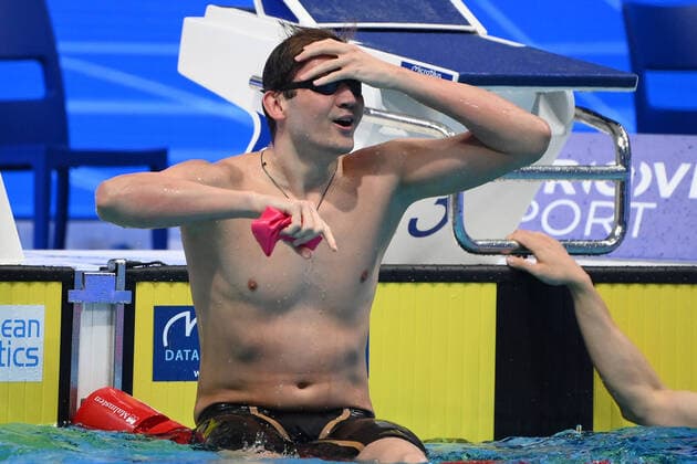 Bilder des Jahres 2021, Sport 05 Mai Sport Themen der Woche KW20 Photo Alfredo Falcone - LaPresse May 17, 2021 Budapest, Hungary 35th edition of European Swimming Open 400m Backstroke men semifinal in the pic:Kliment Kolesnikov rejoices after setting the new world record  Copyright: xAlfredoxFalcone LaPressex