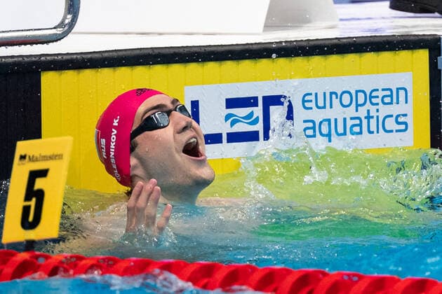 Bilder des Jahres 2021, Sport 05 Mai Sport Themen der Woche KW20 KOLESNIKOV Kliment RUS Celebration Work Record 50m Backstroke Men Final Swimming Budapest - Hungary 18 5 2021 Duna Arena XXXV LEN European Aquatic Championships Photo Giorgio Perottino Deepbluemedia Insidefoto giorgioXperottino
