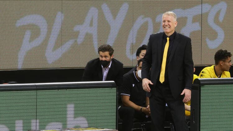 Ludwigsburg , Basketball easyCredit BBL Bundesliga ,Quarterfinal Game 1 , MHP RIESEN Ludwigsburg vs Brose coach John Patrick Riesen ,