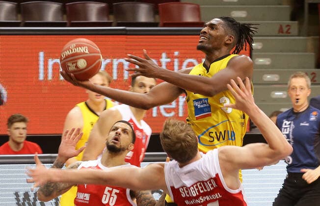 Ludwigsburg , Basketball easyCredit BBL Bundesliga ,Quarterfinal Game 1 , MHP RIESEN Ludwigsburg vs Brose Bamberg , Jaleen Smith Riesen