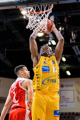 Ludwigsburg, Germany 19 May 2021 BBL 20 21 playoffs quarterfinals MHP Riesen Ludwigsburg vs Brose Bamberg v li Dominic Lockhart Bamberg , Yorman Polas Bartolo Ludwigsburg Ludwigsburg MHP Arena Baden Württemberg Germany