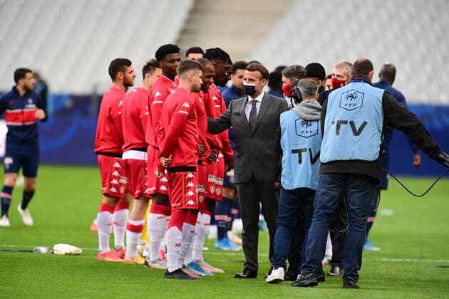 Football, Coupe de France final, President Macron before the match