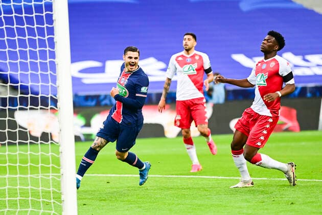 Joie des joueurs du PSG apres le but de Mauro Icardi (PSG) sur une passe de Kylian Mbappe (PSG) FOOTBALL : Finale de la Coupe de France - Monaco vs PSG - 19 05 2021 JBAutissier Panoramic 
