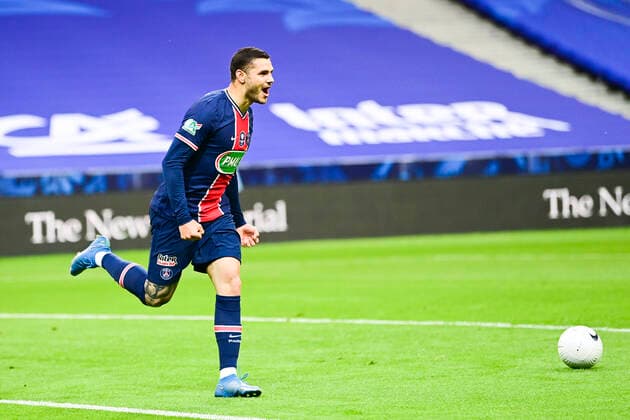 Joie des joueurs du PSG apres le but de Mauro Icardi (PSG) sur une passe de Kylian Mbappe (PSG) FOOTBALL : Finale de la Coupe de France - Monaco vs PSG - 19 05 2021 JBAutissier Panoramic 