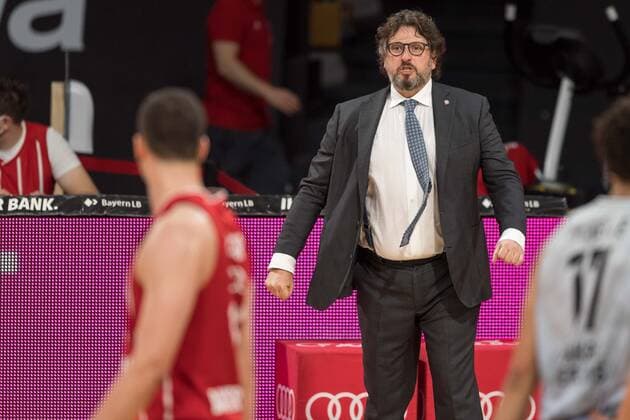 Basketball, BBL, 20210519, FC Bayern Munich Merlins Crailsheim In the picture Head Coach of FC Bayern Munich Andrea TRINCHIERI dissatisfied evil look Paul ZIPSER FC Bayern Munich, 16 Munich Audi Dome Bayern Germany Copyright: Passion2Press MarkusxFischerx