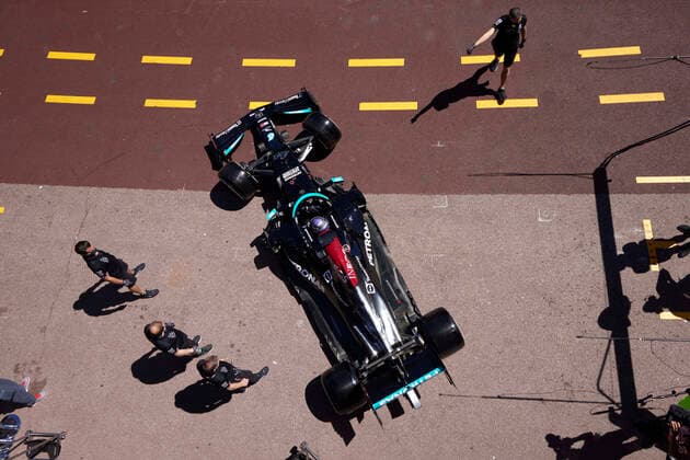 F1 Grand Prix of Monaco 44 Lewis Hamilton (GBR, Mercedes-AMG Petronas F1 Team), F1 Grand Prix of Monaco at Circuit de Monaco on May 20, 2021 in Monte-Carlo, Monaco. (Photo by Steve Etherington for Mercedes-Benz Grand Prix Ltd. Daimler AG FIA Pool via HOCH ZWEI) Monte-Carlo Monaco Poolfoto HOCH ZWEI Pool Daimler AG ,EDITORIAL USE ONLY