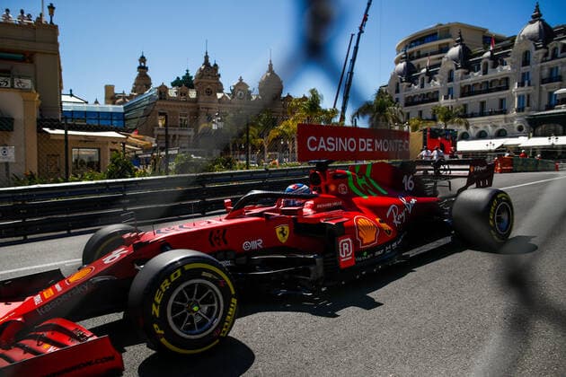 16 LECLERC Charles (mco), Scuderia Ferrari SF21, action during the 2021 Formula One World Championship, WM, Weltmeisterschaft Grand Prix of Monaco from on May 20 to 23 in Monaco FORMULE 1 : Grand prix de Monaco - Essais - Monaco - 20 05 2021 DPPI Panoramic 