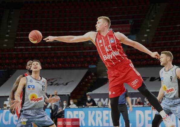 Bayerns 43 Leon RADOSEVIC basketball, Bayern Crailsheim, BBL playoff, quarterfinal, 2 game, 2020 2021 season, on 21 5 2021 in Munich, A U D I D O M E, Germany source copyright credit Oryk HAIST xx