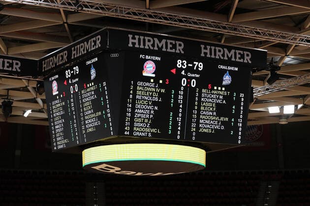 Final score of Muenchen vs Crailsheim GER, FC Bayern Basketball vs Hakro Merlins Crailsheim, Basketball, 1 Bundesliga, Playoffs 2020 2021, Quarterfinals Game 2, 21 05 2021, GER, FC Bayern Basketball vs Hakro Merlins Crailsheim, Basketball, 1 Bundesliga, Playoffs 2020 2021, Quarterfinals Game 2, 21 05 2021, Muenchen Copyright: xEIBNER MarcelxEngelbrechtx EP_EER