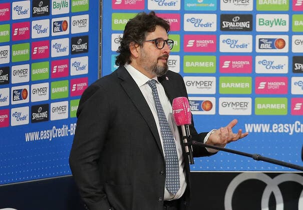 Head coach Andrea Trinchieri Muenchen during an interview after the end of the game GER, FC Bayern Basketball vs Hakro Merlins Crailsheim, Basketball, 1 Bundesliga, Playoffs 2020 2021, Quarterfinals Game 2, 21 05 2021, GER, FC Bayern Basketball vs Hakro Merlins Crailsheim, Basketball, 1 Bundesliga, Playoffs 2020 2021, Quarterfinals Game 2, 21 05 2021, Muenchen Copyright: xEIBNER MarcelxEngelbrechtx EP_EER