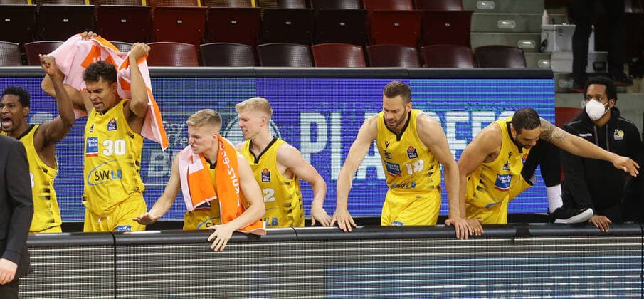 Ludwigsburg , Basketball easyCredit BBL Bundesliga ,Quarterfinal Game 2, MHP RIESEN Ludwigsburg vs Brose Bamberg , Cheering Giants