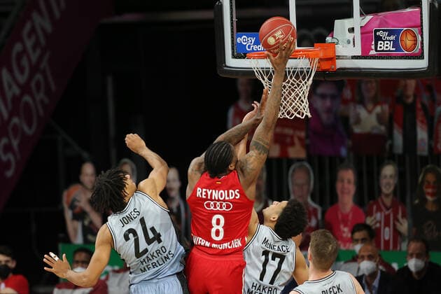 Jalen Reynolds Muenchen scores GER, FC Bayern Basketball vs Hakro Merlins Crailsheim, Basketball, 1 Bundesliga, Playoffs 2020 2021, Quarterfinals Game 2, 21 05 2021, GER, FC Bayern Basketball vs Hakro Merlins Crailsheim, Basketball, 1 Bundesliga, Playoffs 2020 2021, Quarterfinals Game 2, 21 05 2021, Muenchen Copyright: xEIBNER MarcelxEngelbrechtx EP_EER