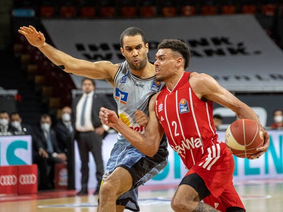Crailsheims 6 LASISI vs Bayerns 2 Wade BALDWIN IV basketball, Bayern Crailsheim, BBL playoff, quarterfinal, 2 game, 2020 2021 season, on 21 5 2021 in Munich, A U D I D O M E, Germany Source Copyright Credit Oryk HAIST xx