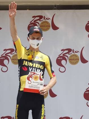 Dutch rider Antwan Tolhoek of Team Jumbo Visma celebrates his second position in the overall classification after the final stage of the cycling Vuelta in Almeria, Spain, 22 March 2021. Last stage of the Andalucia Cycling Vuelta !ACHTUNG: NUR REDAKTIONELLE NUTZUNG!  Copyright: xJoséxManuelxVidalx GRAF4063 20210522-637572998000842023